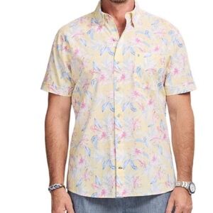 🔥10 for $100🔥 NWT Izod Men's Yellow Floral Short-Sleeve Button-Up Shirt size XXL